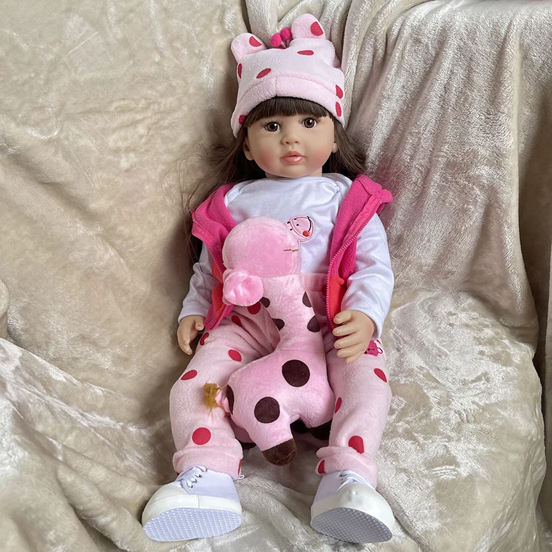 60Cm Finished Doll with Cotton Body Reborn Toddler Princess Girl Doll with Giraffe Adorable Lifelike Baby Bebe Doll Reborn