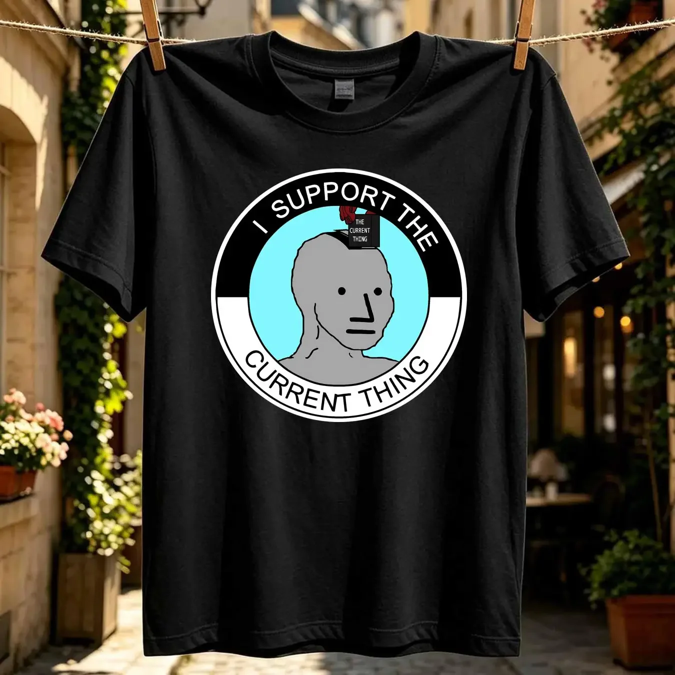 washed T Shirt I Support The Current Thing Wojak NPC Meme vintage Washed graphic Unisex Soft fashion Comfortable streetwear
