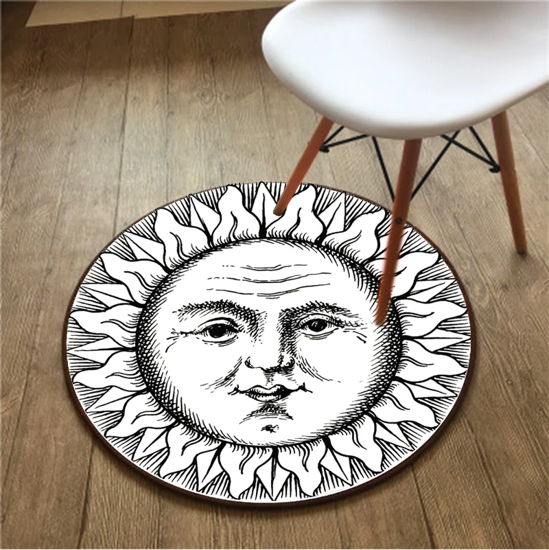 Tarot Sun Moon Round Carpet Yoga Mat Art Floor  Chair  Room Bedroom Living  Rug Retro Home decor