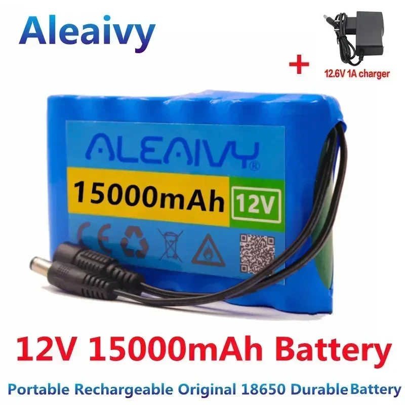 NEW Rechargeable Battery 12V 15000mah 18650 Lithium Battery Pack Capacity DC 12.6V 15Ah CCTV Cam Monitor with Charger