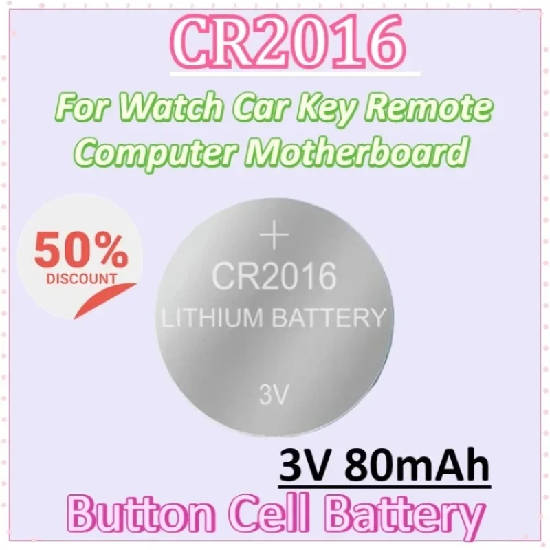 

CR2016 1-50PCS Button Coin Cell CR 2016 DL2016 ECR2016 BR2016 3V Lithium Battery for Remote Computer Motherboard Watch Car Key