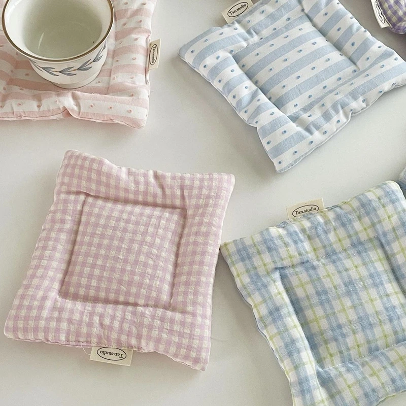 

Korean Cotton Coaster Key Storage Jewellery Mat Double-sided Thickened Fabric Sweet Drawstring Portable Accessories Cafe