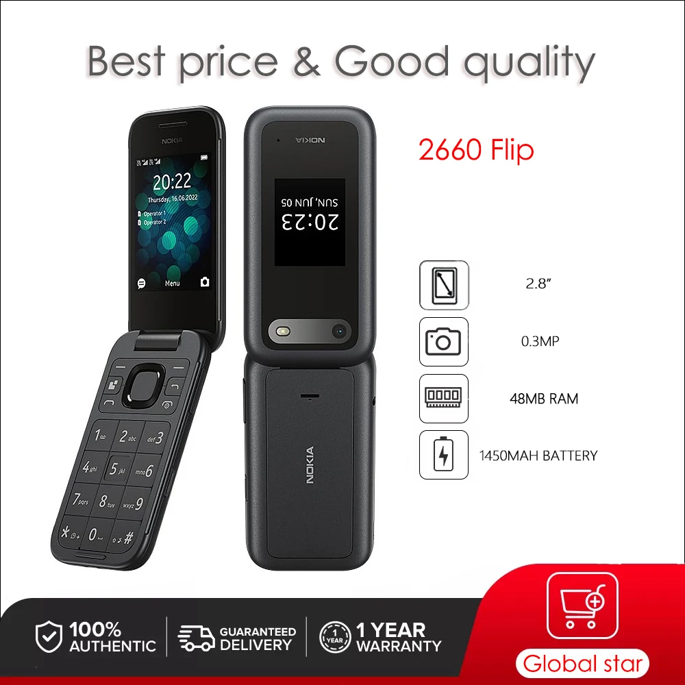 Tastiera araba russa per telefono cellulare 2660 Flip 4G sbloccata originale realizzata in Finlandia Spedizione gratuita