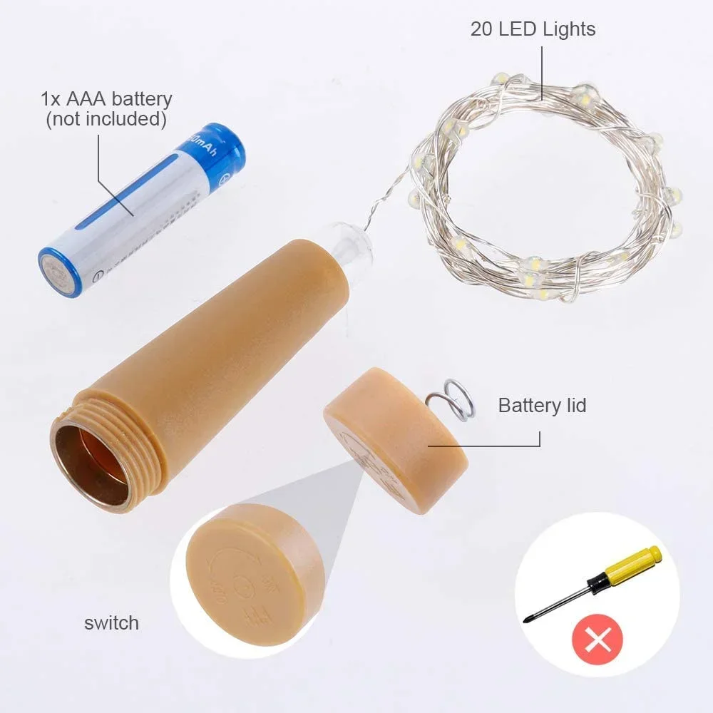 6Pcs 2m Wine Bottle Light LED Cork String Lights Battery Operated Silver Wire Fairy Lights For Party Xmas Wedding Table Decor