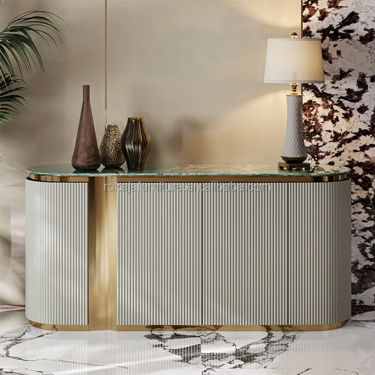 Italian Luxury Sideboard Dining Room Cutlery Storage Cabinet Living Room Furniture Stainless Steel Shoe Cabinet Decorative Table