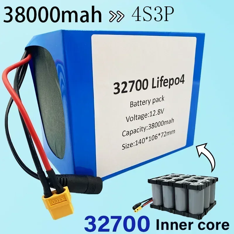 

32700 Lifepo4 Battery Pack 4S3P 12.8V 38Ah 4S 40A 100A Balanced BMS for Boat and Uninterrupted Power Supply 12V