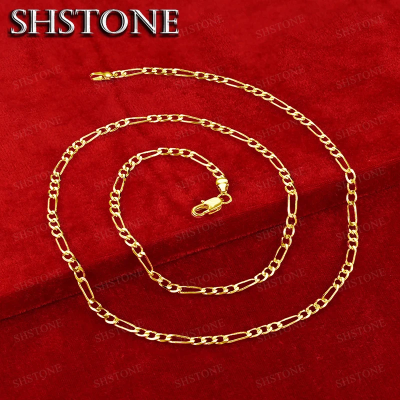 18K Gold 4mm Side Necklace For Women Man 16 18 20 22 24 26 28 30 Inch Chain Fashion Jewelry Christmas Gifts