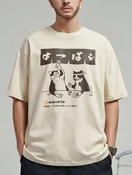 Men and Women Japanese Retro Fun Cartoon Printed Cotton Loose Short Sleeved T-shirts for Summer