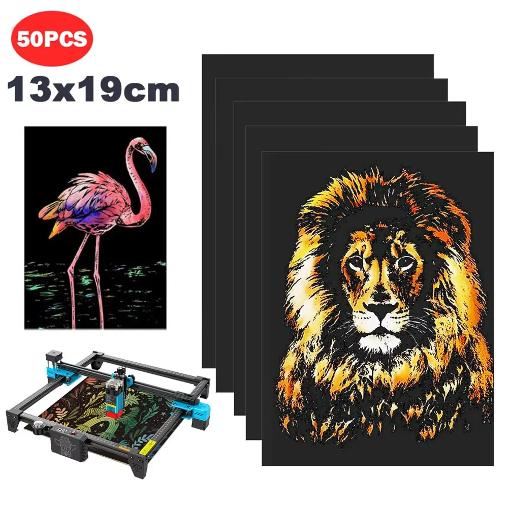 

50pcs Laser Engraver Magic Color Rainbow Scratch Card Art Paper 13cmx19cm Random Color For Laser Engraving TTS DIY Drawing Gift