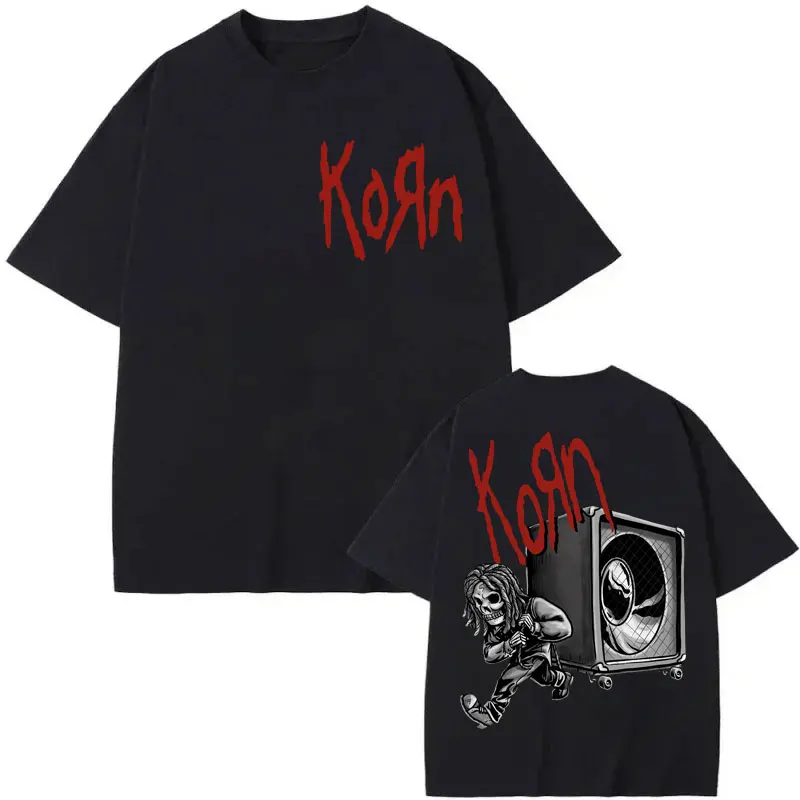 

Rock Band Korn Double Sided Graphic T Shirts Men Women Gothic Vintage Short Sleeve T-shirt High Quality Cotton Clothing T-shirts
