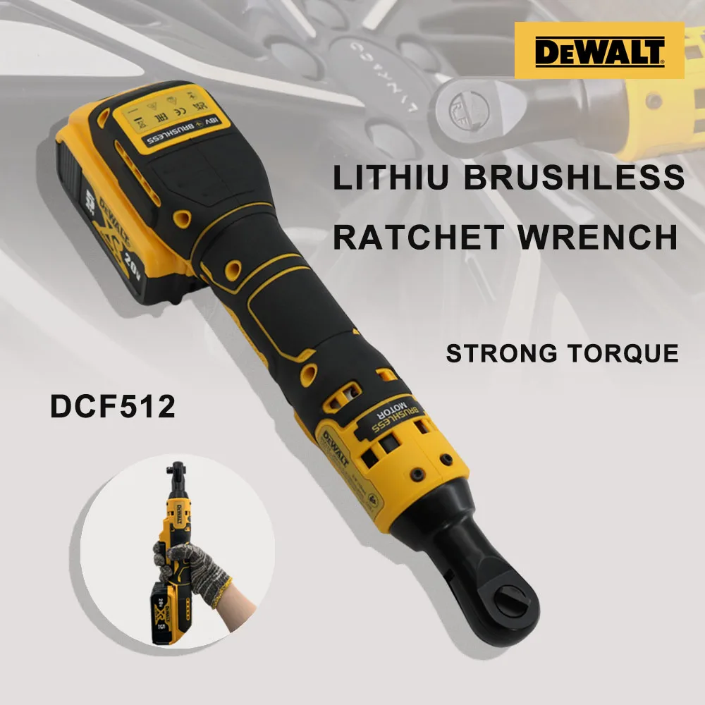 Dewalt 전기 리튬 브러시리스 래칫 렌치, 20V 배터리 드라이버 제거, 강력한 토크 나사, 무선 전동 공구, DCF512