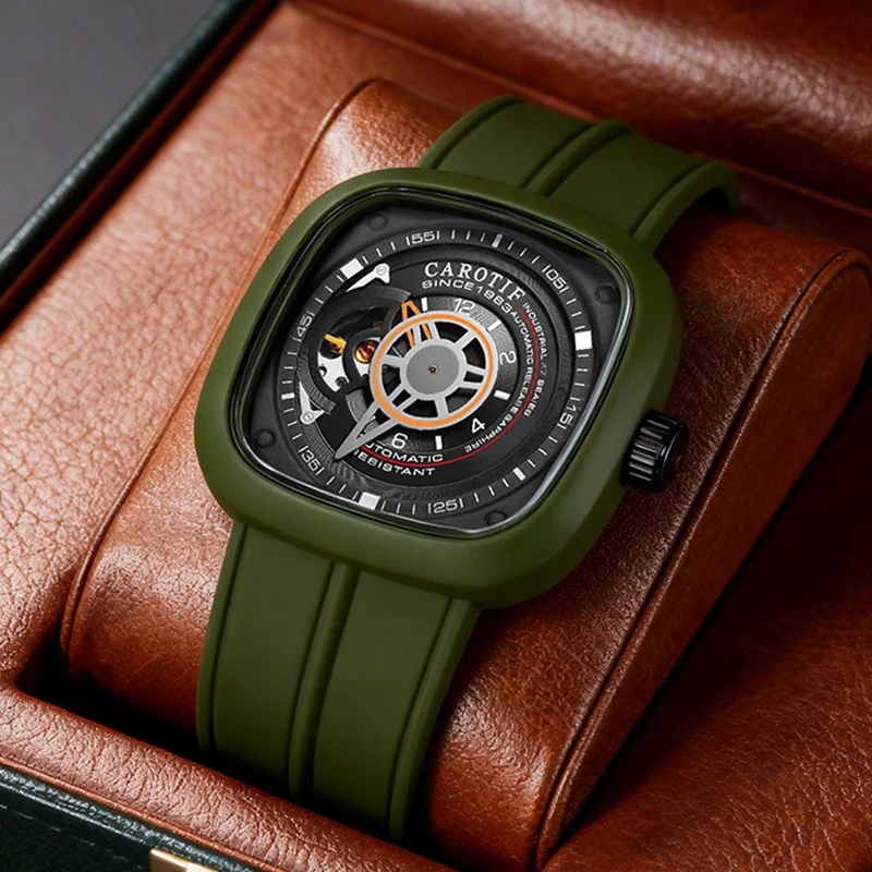 

Мужские зеленые повседневные модные бутиковые механические часы с квадратным ремешком