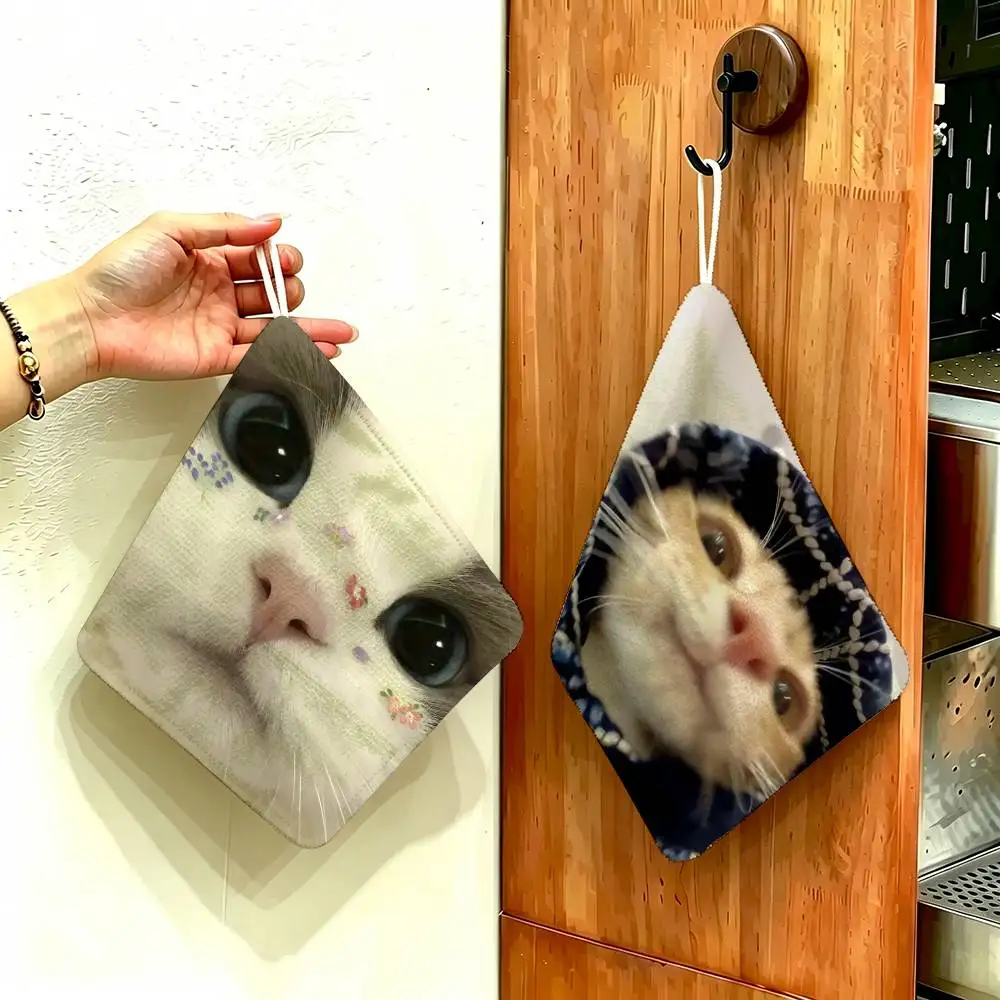 Cat CUTE Multi-scene Polyester Cotton Towel, Hanging Hand Wiping Cloth for Kitchen Bathroom Hotel