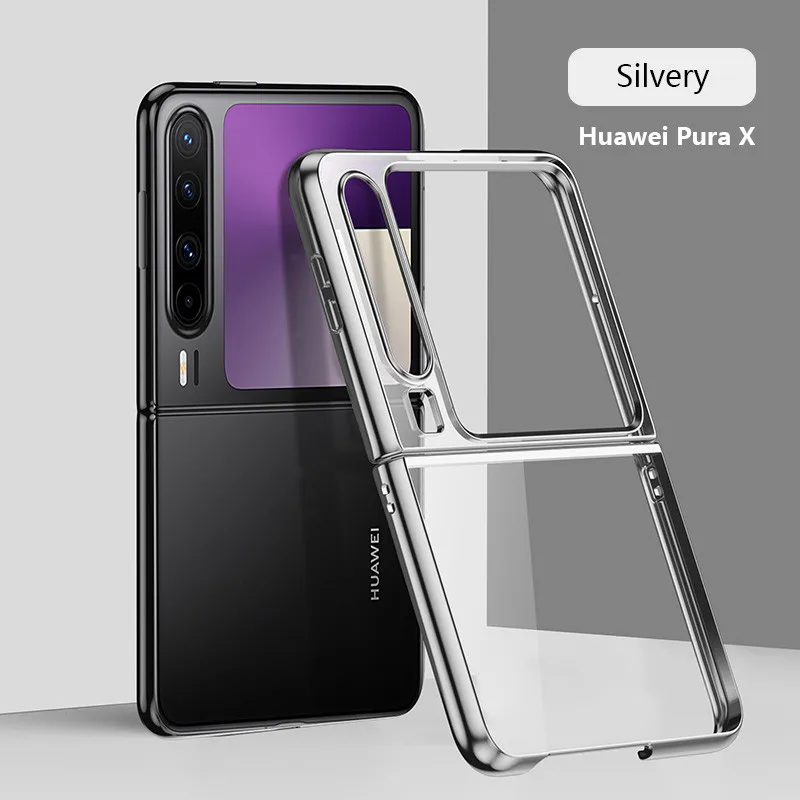 Ultra Thin Hard Electroplated Color Transparent Case For Huawei Pura X 5G Protection Back Anti Drop Shell With Tempered Glass