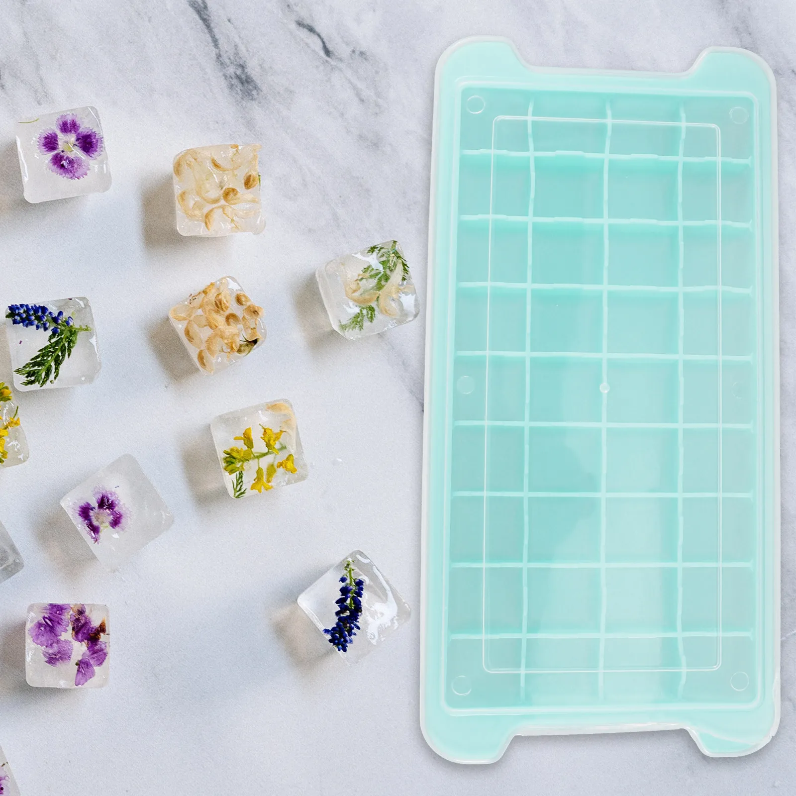 

1Set Household Ice Cube Tray Freezer Mold Quick Demould Ice Container Box with Lid Shovel Multi Use for Fridge