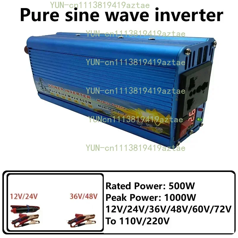 500W 12V 24V 36V 48V 60V 72V To 110V 220V Photovoltaic Pure Sine Wave Inverter Dual USB Ports LED Display Solar Inverter