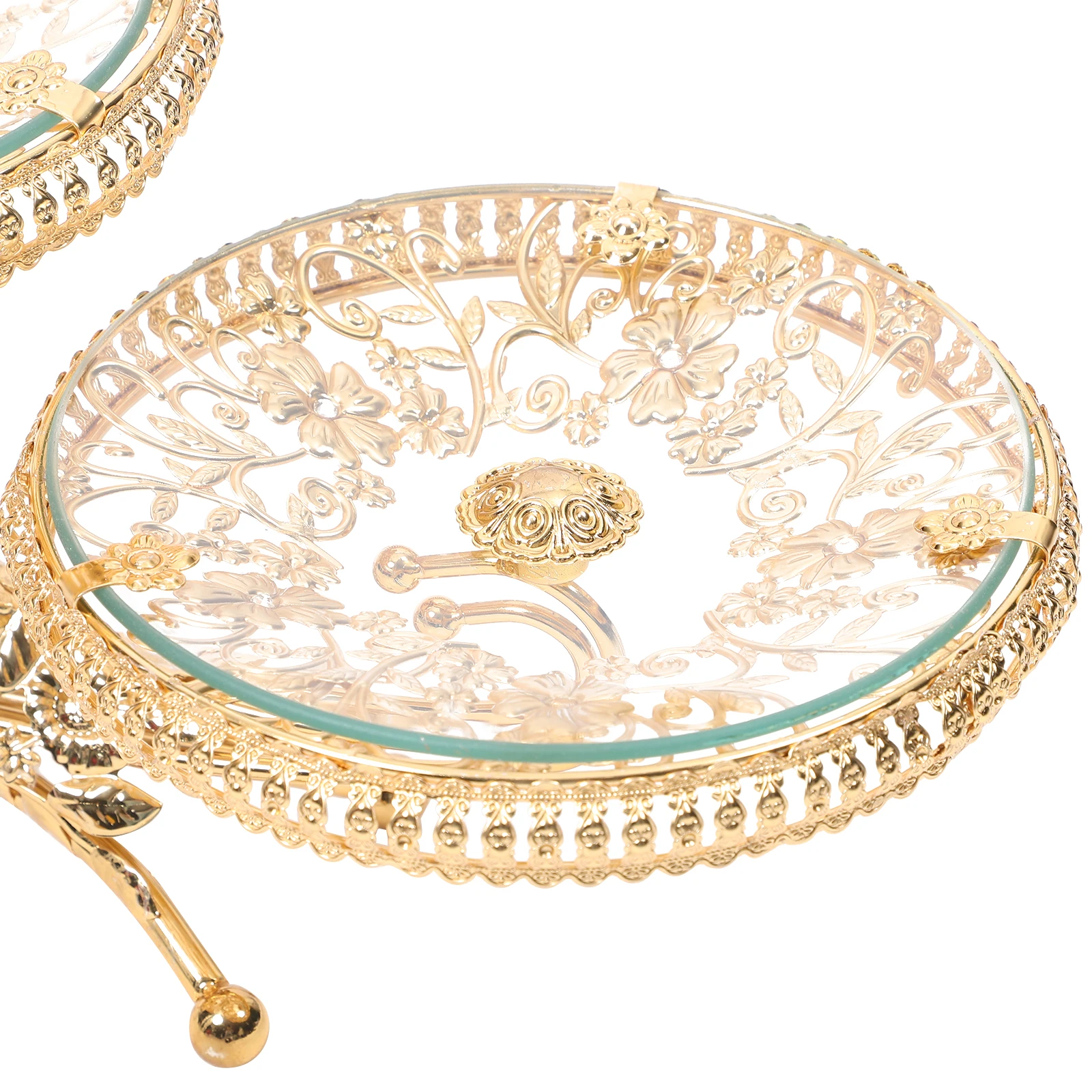 

1Pcs Crystal Glass Fruit Tray Golden Candy Cake Tray Large Capacity Dessert Display Stand for Party Wedding Birthday Buffet