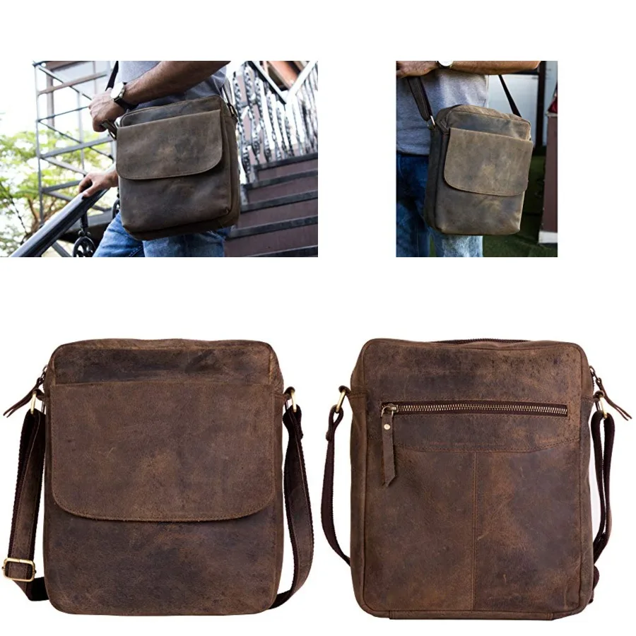 

Leather crossbody bag messenger satchel tablet bag 11 inch for men and women