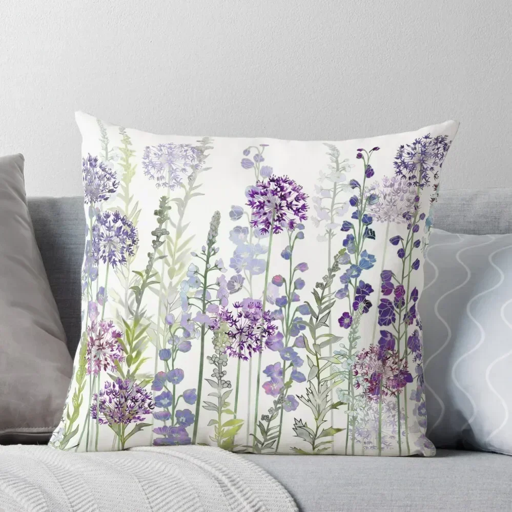 Purple Flower Meadow - Alliums, Delphiniums & Veronica Gentianoides Throw Pillow Decorative Sofa Cushions anime girl pillow