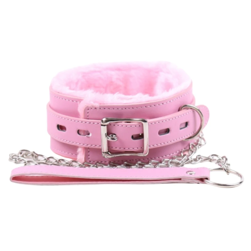 Sexy Pink PU Leather Chain Collar with Leash Bdsm Collar Bondage Gear Adult Games Sex Accessories Harness Adult Sex Toys