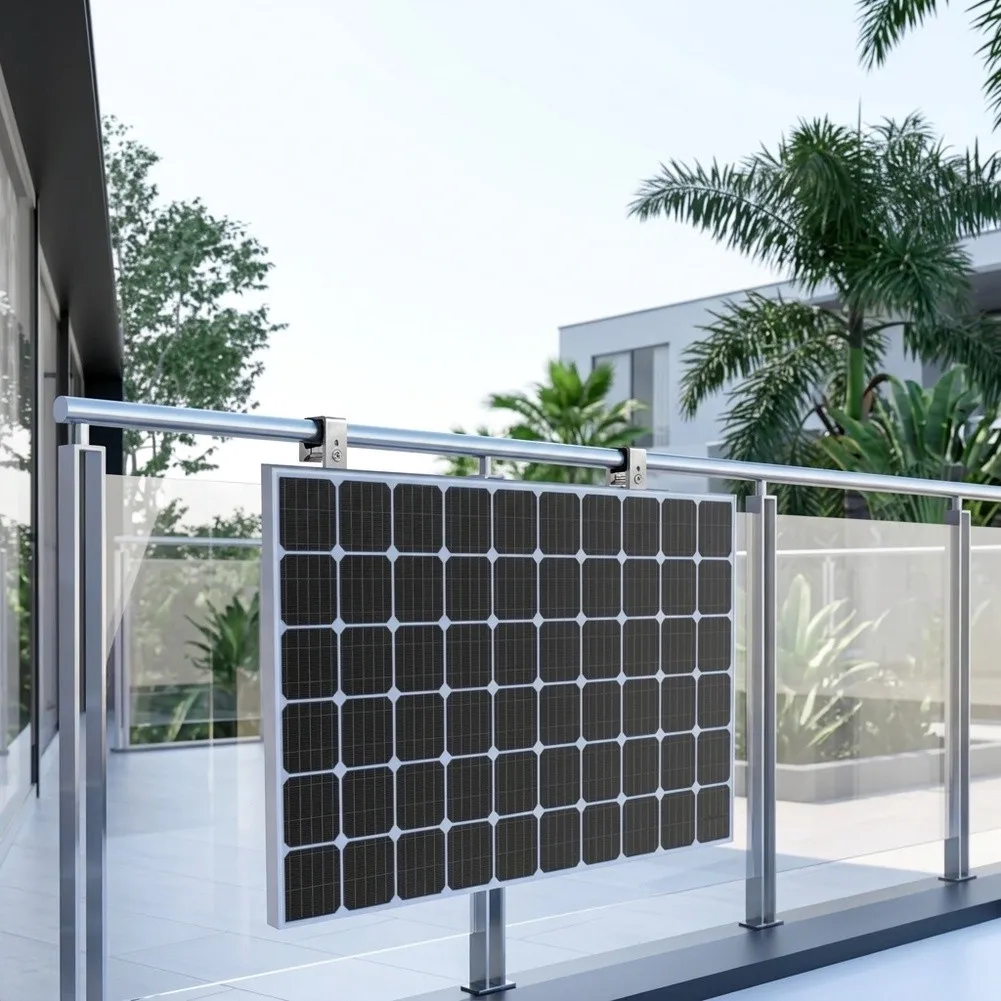 304 Stainless Steel Solar Panel Mount Brackets 4pcs for Balcony Railing 5cm Width Easy Install No Extra Drilling