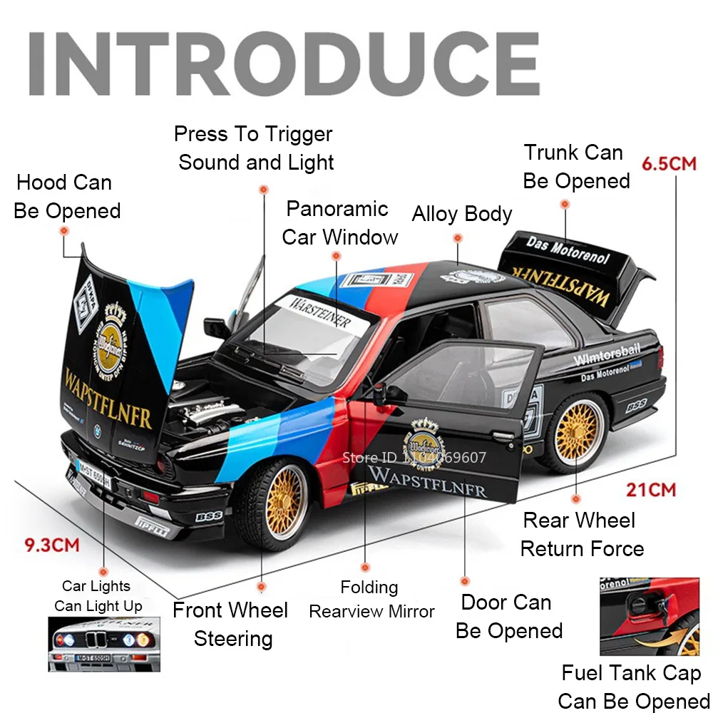 1:24 M3 ミニチュアモデルおもちゃの車合金ダイキャストサウンドライトドアオープンプルバック衝撃吸収装飾モデル子供のためのギフト