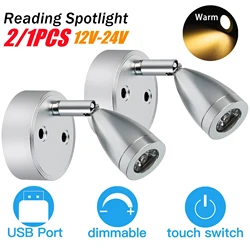 2/1PCS DC 12-24V Car Interior LED Reading Spot Light RV Boat Caravan Motorhome Bedside Wall Lamp