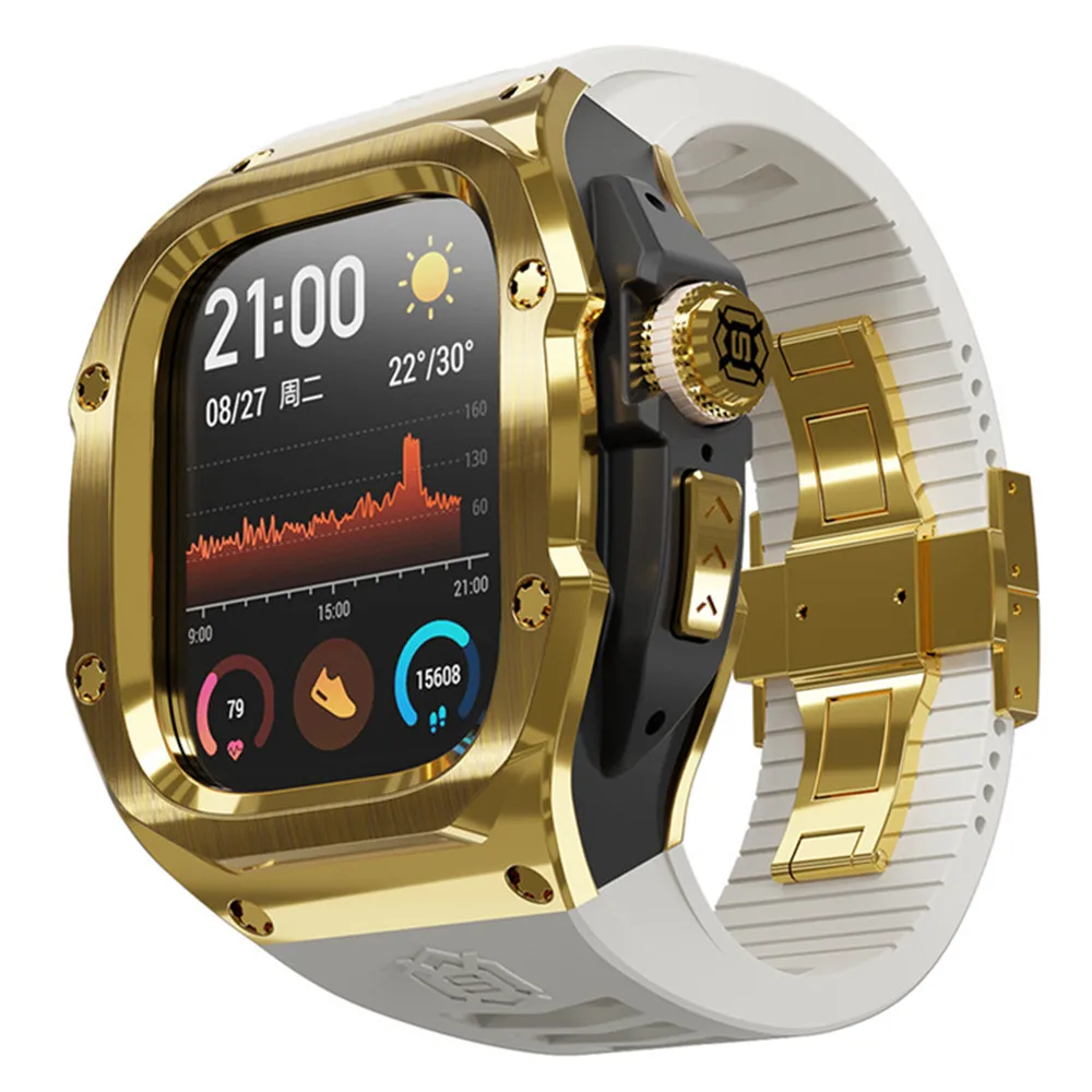 

Металлический чехол из нержавеющей стали 316 для iWatch Ultra 2 49 мм S10 46 мм, силиконовый браслет для часов iWatch Series10 9 8 7 6 SE 45 мм 44