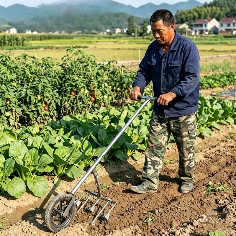 Hand-pushed five-tooth hoe 3-in-1 weeding, plowing and loosening tool
