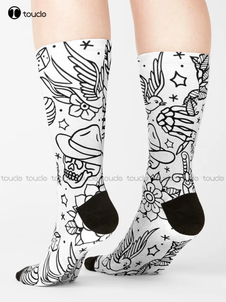 American Traditional Tattoo Flash Print Variant Socks Volleyball Socks Christmas Gift Unisex Adult Teen Youth Socks Custom