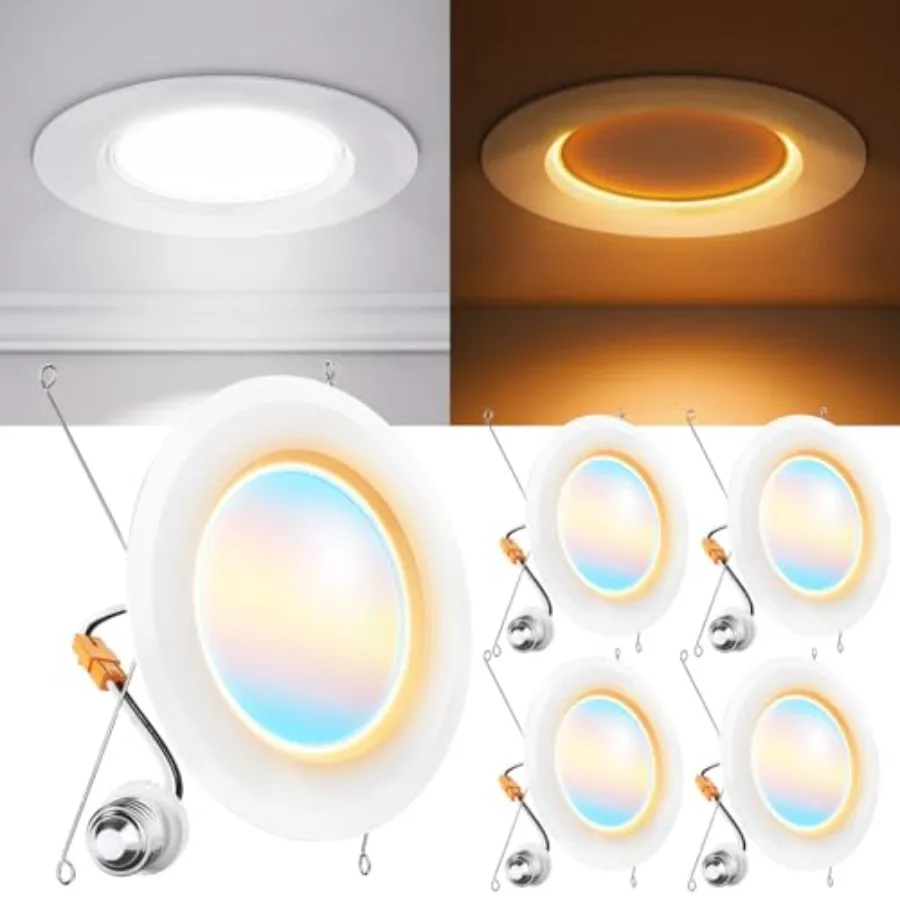 

Светодиодный встраиваемый светильник Sunco 6 дюймов, 1000 люмен, 2700K/3000K/4000K/5000K/6000K, с регулировкой цветовой температуры, 12 Вт, 120 В, диммируемый