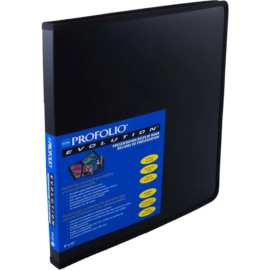 Itoya ProFolio Evolution 9x12 Libro de álbum de fotos negro con 48 páginas - Ideal para almacenamiento de documentos de archivo y conservación de fotografías