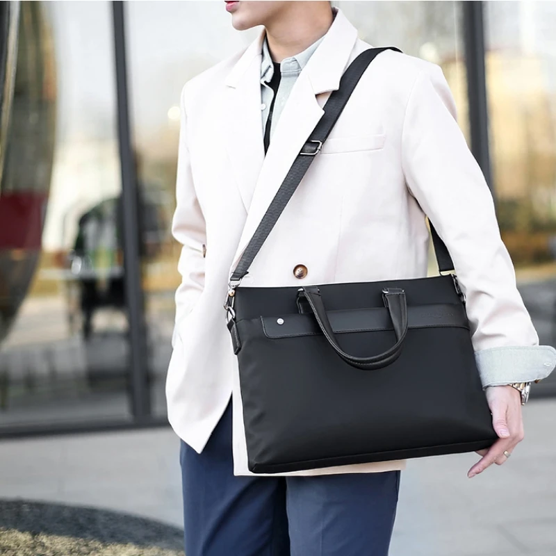 Men\'s Simple Temperament Business Laptop Bag Work Commuter Solid Color Briefcase Tote Bag Boys Fashion Casual Crossbody Nylon