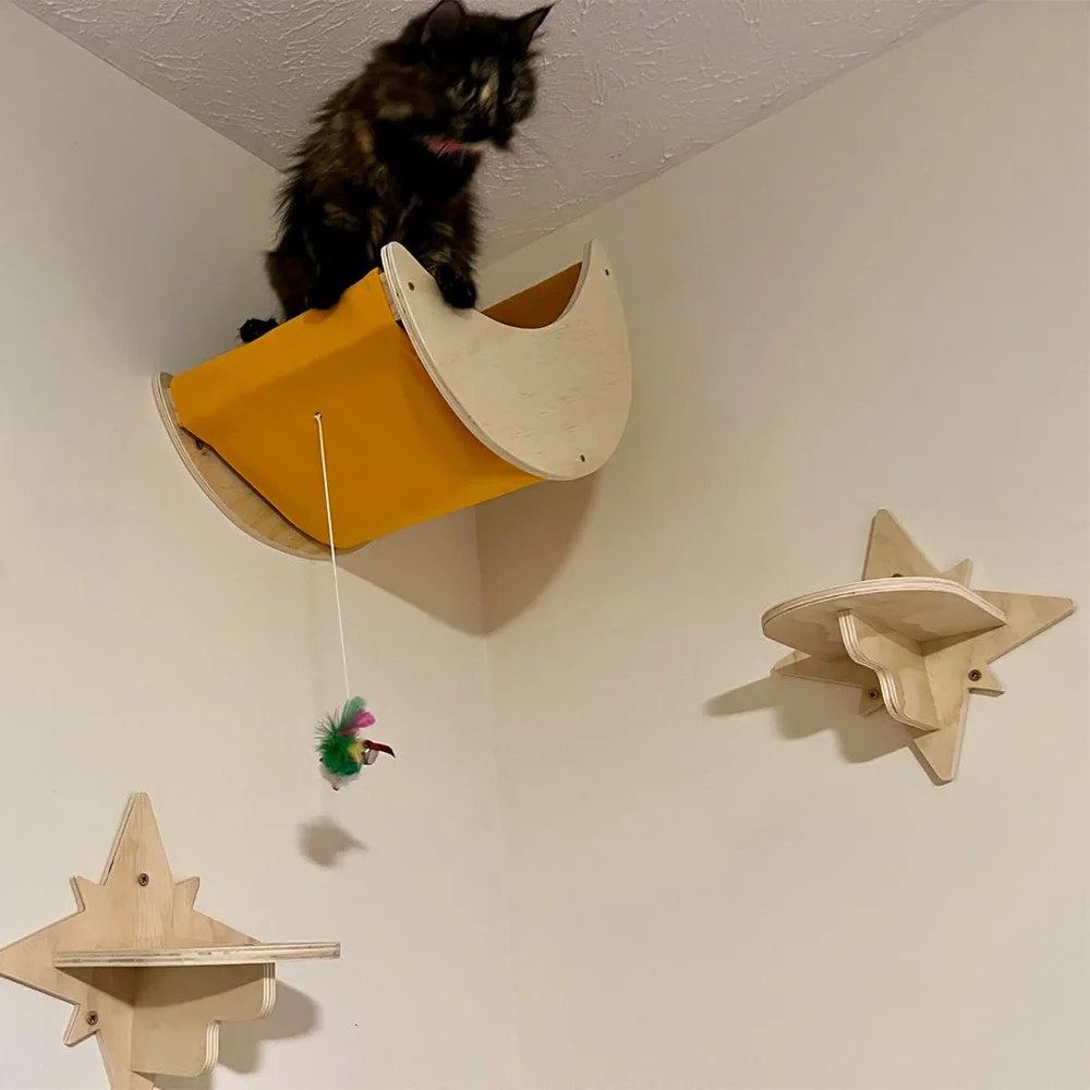 Árbol rascador de pared para gatos – Plataforma, escalera y hamaca