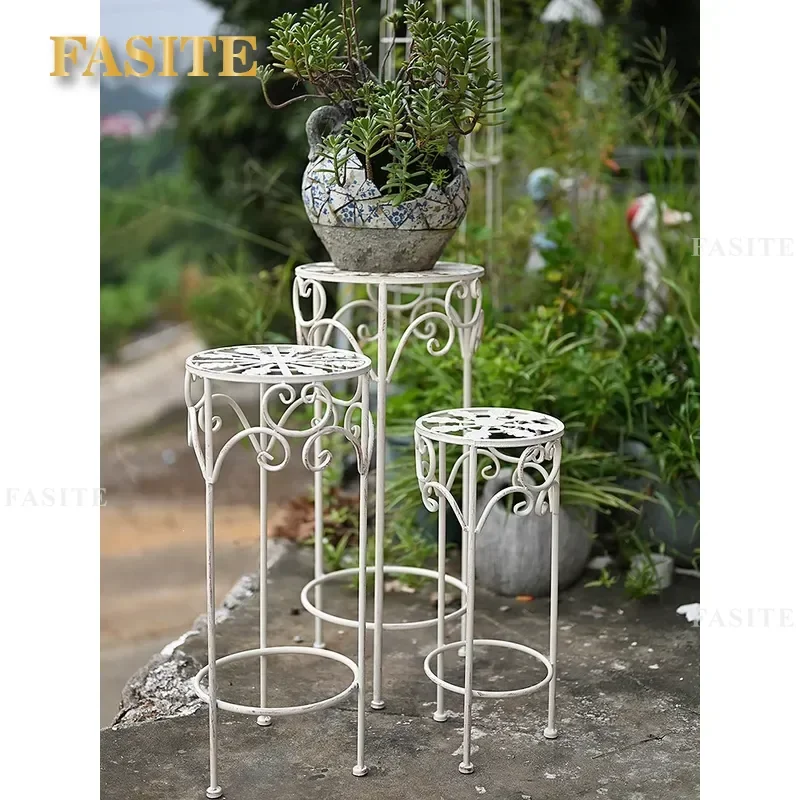 For Wrought Iron Flower Stand High Low Plant Pot Rack Rust Proof Metal Bonsai Shelf Balcony Courtyard Garden Decoration