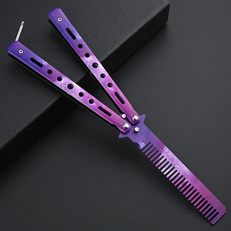 Foldable Comb Stainless Steel Practice Training Butterfly Knife Comb Beard Moustache Brushe Salon Hairdressing Styling Tool