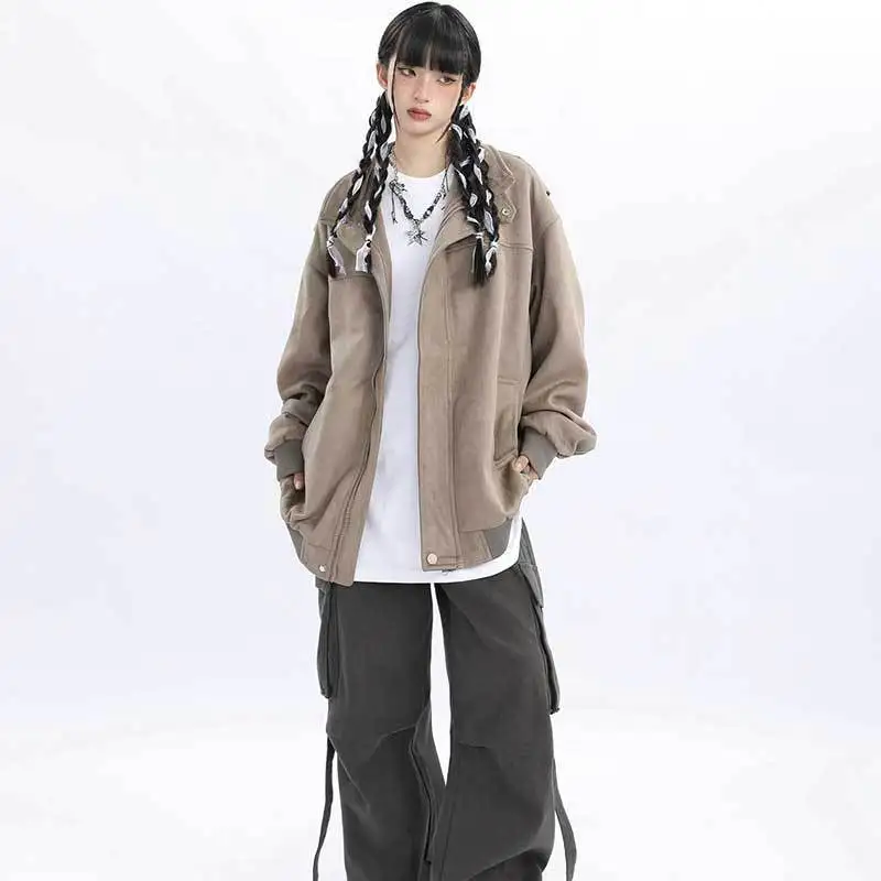 Autumn and Winter Coat Female Warm Retro Solid Color Loose Hong Kong Style Baseball Uniform Fashion Couple Models Jacket Women