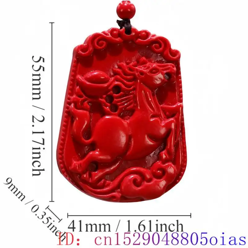 Cinnabar Horse Pendant Vintage Accessories Red Gift Carved Charm Jewelry Men Amulet Talismans Energy Gemstone Stone Luxury Real - Image 2