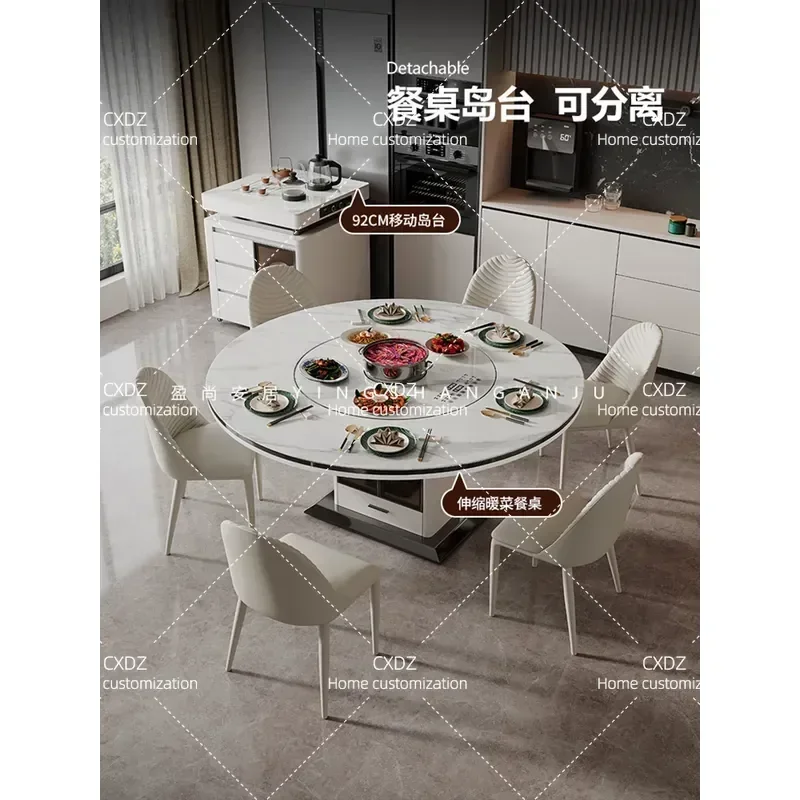 2026 New Rock Slab Island Dining Table and Chairs Integrated Household Retractable Multi Functional with Induction Cooker