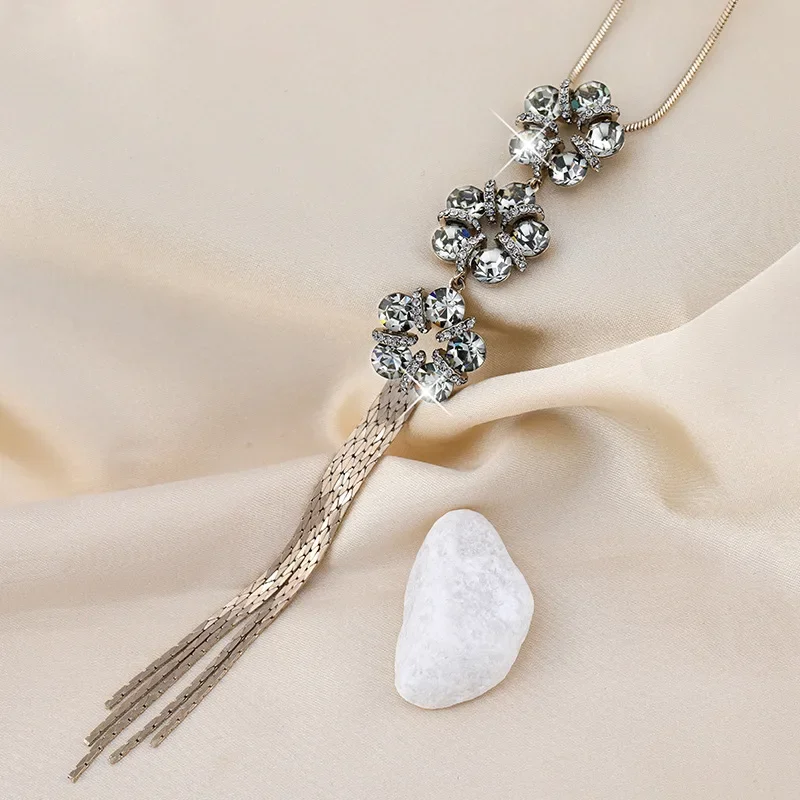 새로운 꽃무늬 태슬 스웨터 체인, 여성용 패셔너블한 롱 목걸이