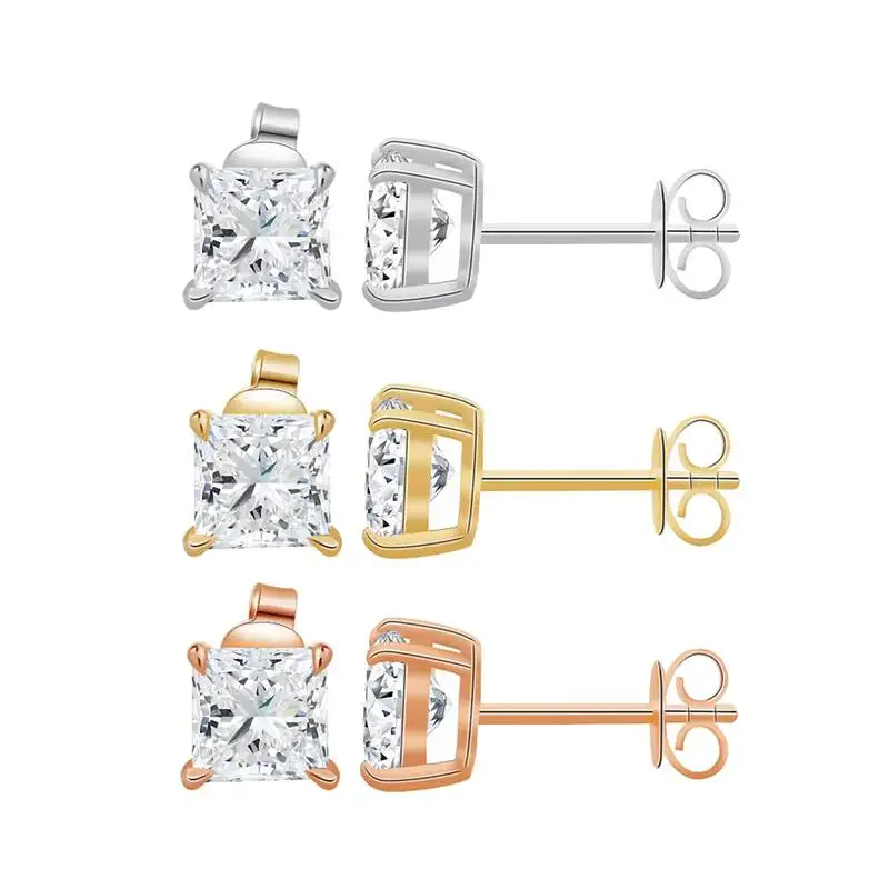 14k Gold Diamond Earrings 5mm Princess Cut DEF VS VVS Lab Made Diamond Stud Earrings for Women