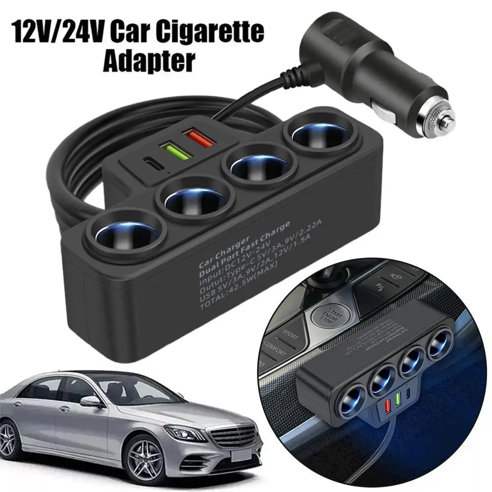 12-24V 4 In 1 Dual USB Socket Car Cigarette Lighter Splitter Fast Charger Universal For Car DVR GPS Dashcam Accessories M9R2