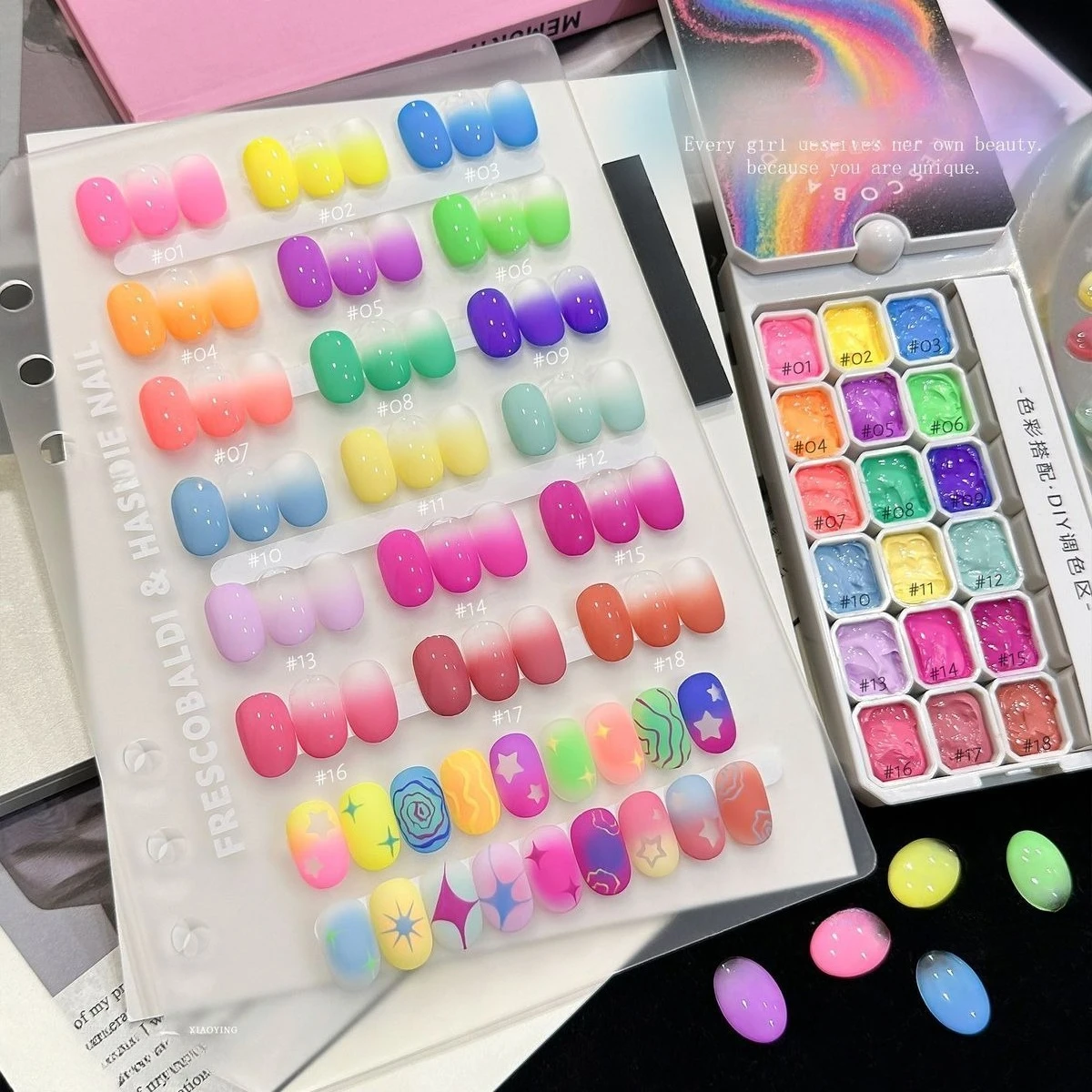18Grids Fluorescent Pat Painting Transfer Gel Rainbow Bright Colors High Saturation UV&LED Nail Polish Gel Salon Nail Art DIY