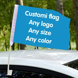 Aerlxemrbrae  Customized 30x45cm  car flags polyester fiber flags with 45cm plastic flagpoles