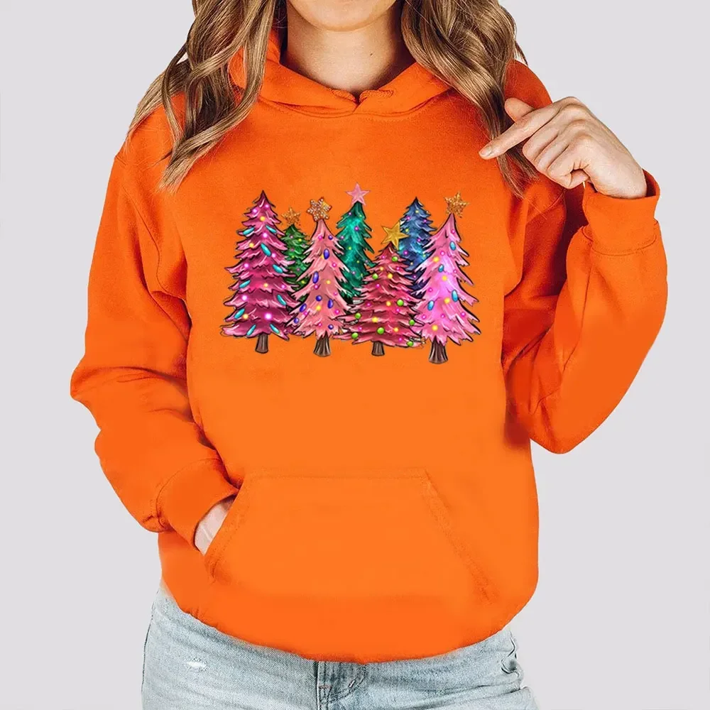 Pink Tree Christmas Hoodies Christmas Sweater Christmas Party Tree Sweatshirt Holiday Hoody Men Women Winter Sweatshirt Costume