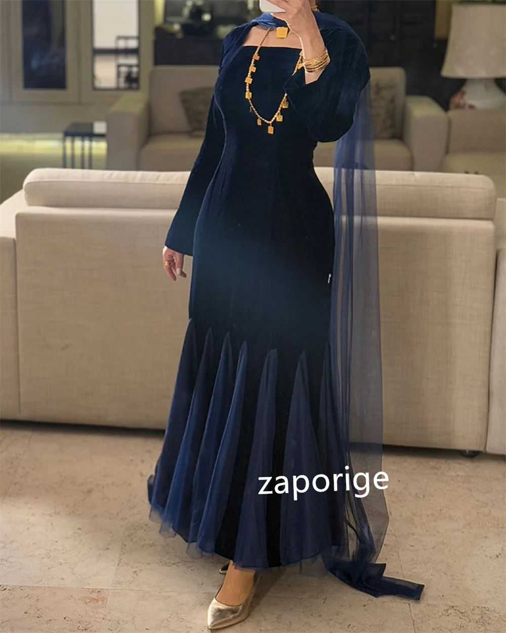 تخصيص جيرسي الطية غمد ساحة الرقبة فساتين متوسطة الطول مناسبة مخصصة أزياء أنيقة ذات جودة عالية #2