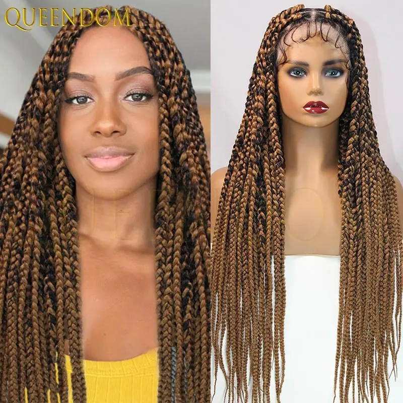 

36-дюймовые синтетические кружевные плетеные парики для чернокожих женщин 1B27 Jumbo Box Braids Lace Wigs Cornrow Knotless Box Braid Hair Wig African