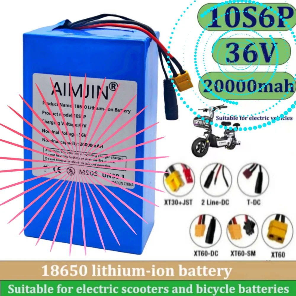 

18650 Lithium-ion Battery Pack 10S6P 36V 20000mAh High-capacity Rechargeable Built in BMS Suitable for Electric Scooter Battery