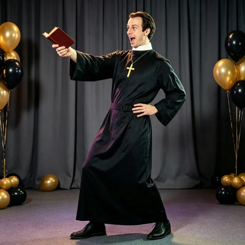 Classic Male Priest Stage Performance Costume Single Robe Men's Dress Up Costume Halloween Celebration Party Cosplay Priest Robe - view 4