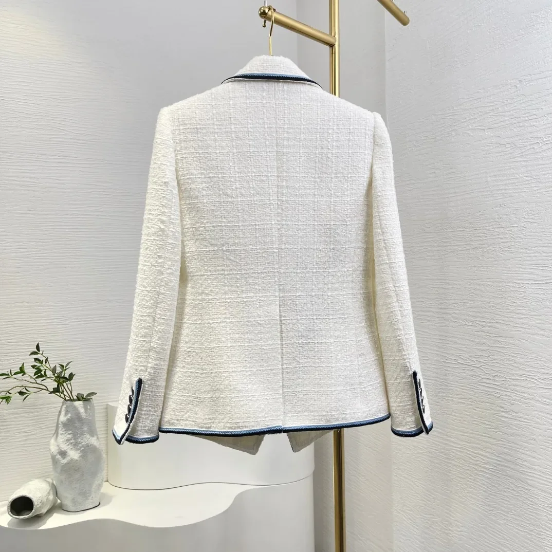 2025 New Intellectual White Turn Down Collar Long Sleeve Blazer Tops